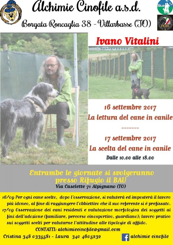 Alpignano (TO) 16 e 17 Settembre 2017 - Due giorni in Canile con Ivano Vitalini