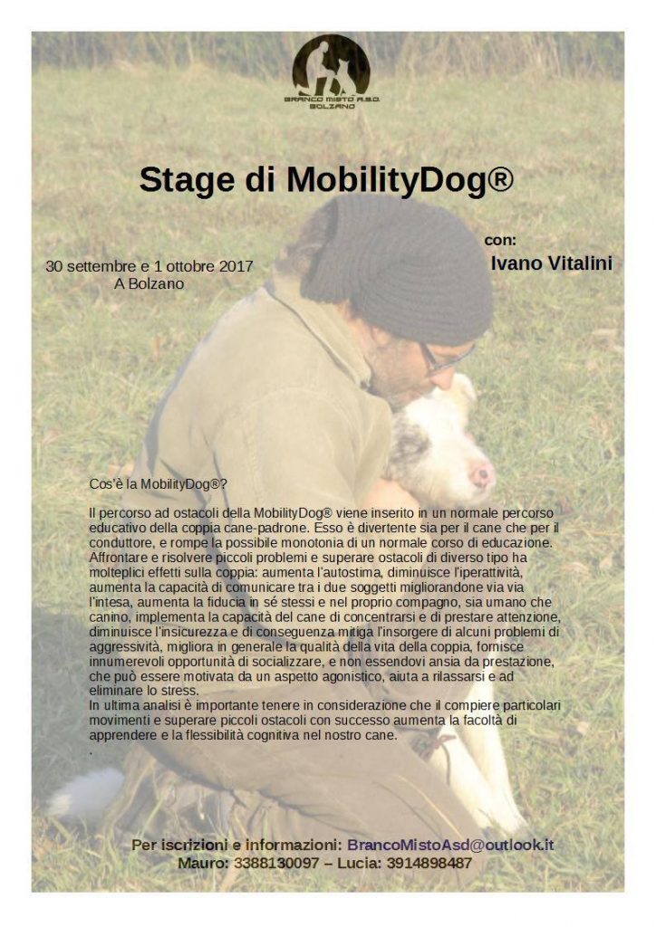 Bolzano 30 settembre e 1 ottobre 2017 - Mobility dog con Ivano Vitalini